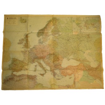Karta över Europa med Welt-Übersichtskarte, 1940 års DDAC-utgåva. Espenlaub militaria